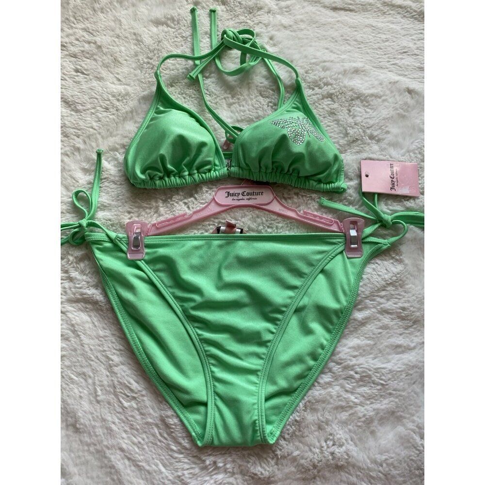 Juicy Couture Butterfly Rhinestone Bikini Set Ladies Women’s Sz L Green Mint